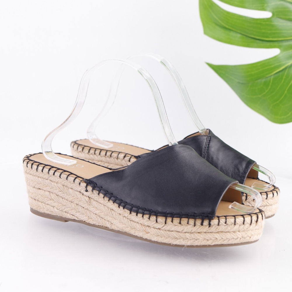 Franco Sarto Womens Pinot Sandals Size 8 M Black Mule Espadrille Wedge Platform